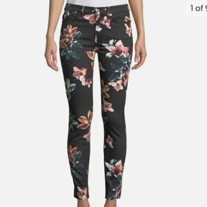 7 For All Mankind Tropical Floral Print Skinny Jeans Black